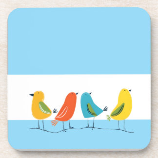 小枝にとまる四羽の鳥 コースター