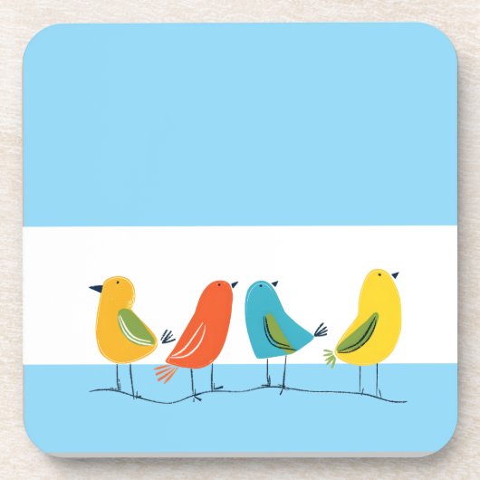 小枝にとまる四羽の鳥 コースター (正面)