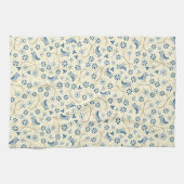 小枝に小鳥。レトロ、青い鳥、クリーム、 キッチンタオル (横)