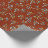 小枝の植物繰り返しパターンと金ゴールド ラッピングペーパー (角)