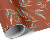 小枝の植物繰り返しパターンと金ゴールド ラッピングペーパー (ロールコーナー)