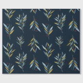 小枝の植物繰り返しパターンと金ゴールド ラッピングペーパー (フラット)