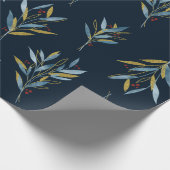 小枝の植物繰り返しパターンと金ゴールド ラッピングペーパー (角)