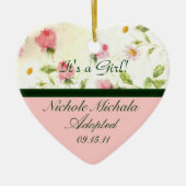 小柄いピンクのバラの採用の発表の記念品 セラミックオーナメント (正面)