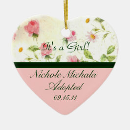 小柄いピンクのバラの採用の発表の記念品 セラミックオーナメント