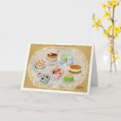 小柄く美しいケーキの誕生日の挨拶 カード (黄色い花)