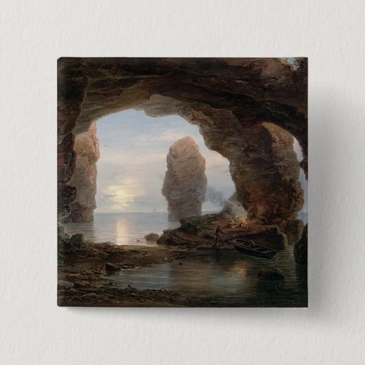 小洞窟のHelgoland 1850年、漁師(油はできます 缶バッジ (正面)