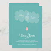 小滴ベビーシャワー招待状アクア/ピンク 招待状 (正面/裏面)