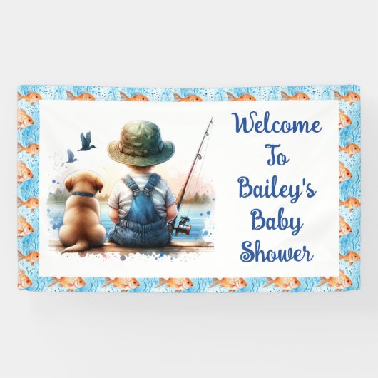 小漁師 | かわいい少年の赤ちゃんシャワー 横断幕 (横)