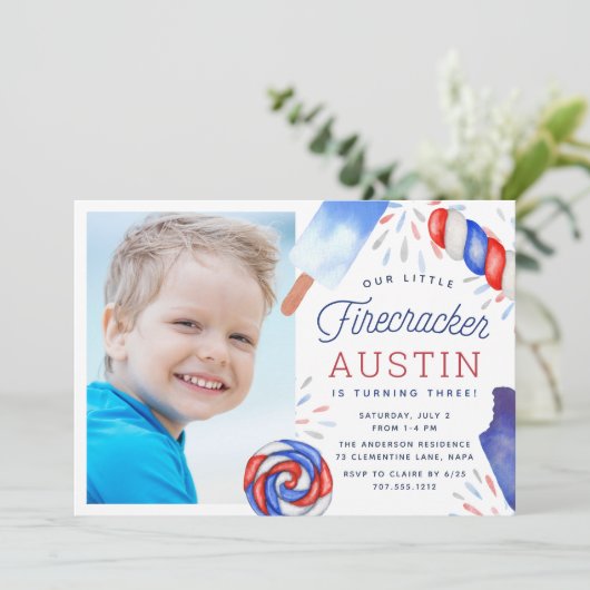 小爆竹 | Popsicle子供の誕生日写真 招待状 (スタンド正面)