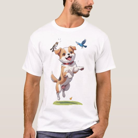 小犬と鳥、Tシャツ Tシャツ (正面)