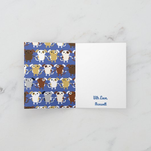 小犬のかわいいカラフルの第1誕生会のテーマ カード (内部)