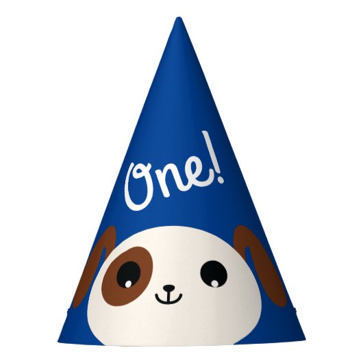 小犬のかわいいカラフルの第1誕生会のテーマ パーティーハット (正面)