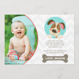 小犬のサンキューカードの写真の足Tyの足のタイの男の子 サンキューカード