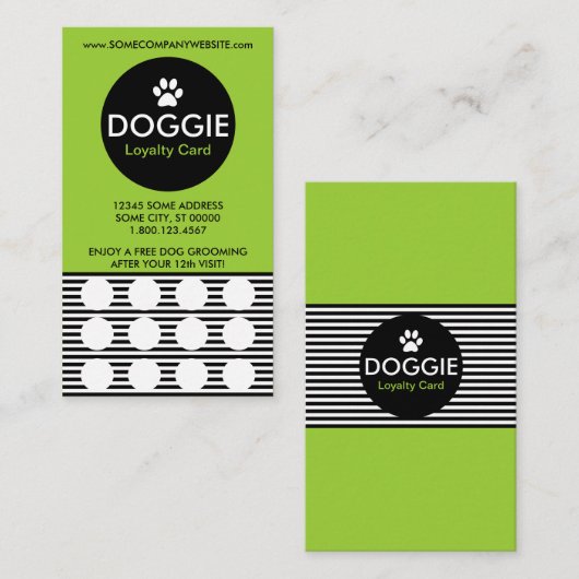 小犬のストライブ柄のスタンプカード ロイヤリティカード (正面/裏面)