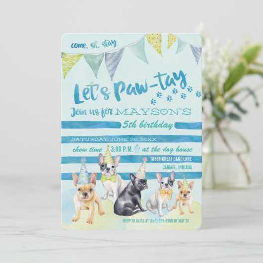 小犬のバースデーパーティ招待状 招待状 (スタンド正面)