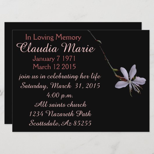 小独身の花の葬儀 招待状 (正面/裏面)