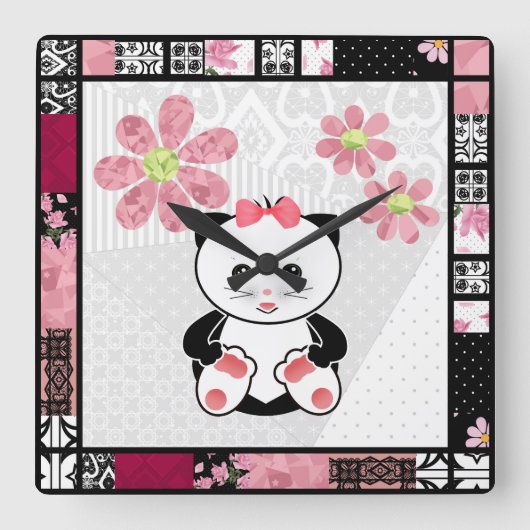 小猫 スクエア壁時計 (正面)