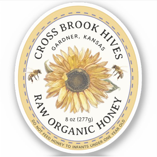 小瓶ひまわり蜂蜜ラベル付きミツバチ シール (正面)