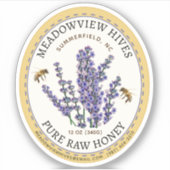 小瓶オーバルラベンダー蜂蜜ラベル付き蜂 シール (正面)