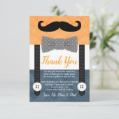 小男の口ひげオレンジ色の海軍の男の子の赤ちゃんシャワー サンキューカード (スタンド正面)