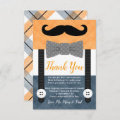 小男の口ひげオレンジ色の海軍の男の子の赤ちゃんシャワー サンキューカード (正面/裏面)