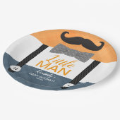 小男の口ひげオレンジ色の海軍の男の子の赤ちゃんシャワー ペーパープレート (アングル)