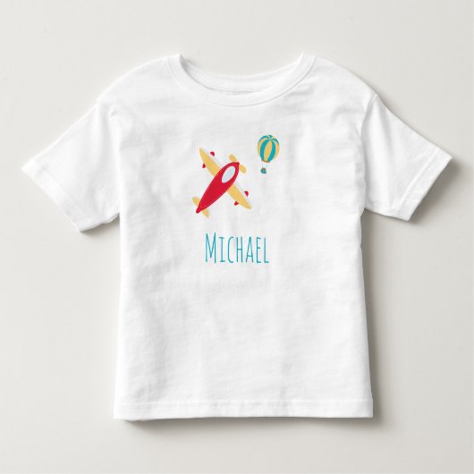 小男の子の飛行機と気球(ファーストネーム) トドラーTシャツ (正面)