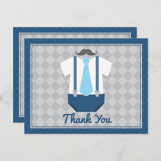 小男ひげネクタイ赤ちゃんシャワーありがとう サンキューカード (正面/裏面)