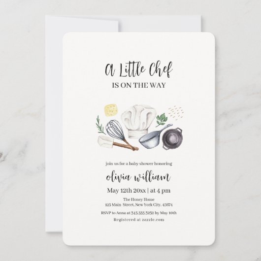 小男女兼用モダン料理人のベビーシャワー 招待状 (正面)