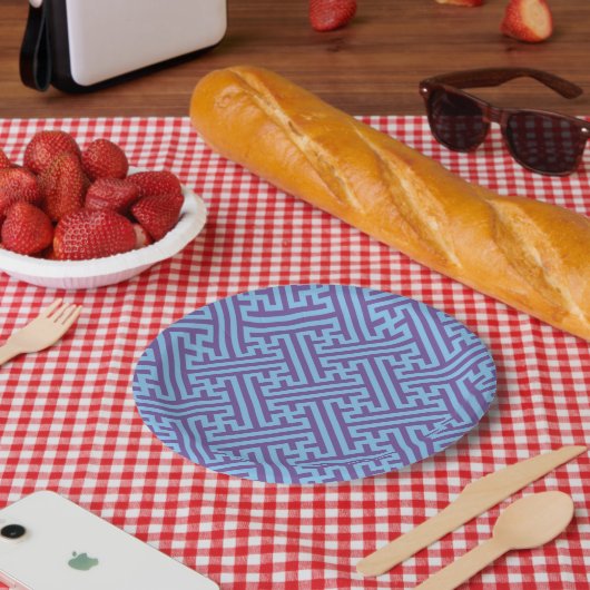 小県柄日本の、紫、青 ペーパープレート (ピクニック)