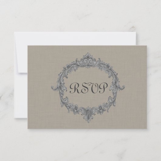 小石および灰色フレームRSVPの結婚式の応答カード 出欠カード (正面)