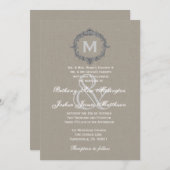 小石とグレーのフレームのモノグラム ウェディング V6 招待状 (正面/裏面)