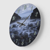小石と岩 – 海岸線大海  ラージ壁時計 (傾斜)