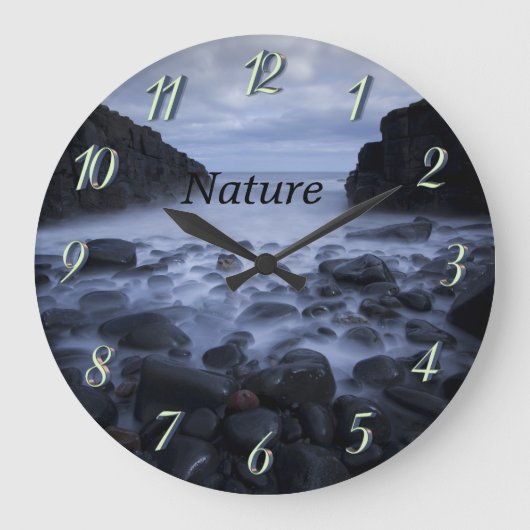小石と岩 – 海岸線大海  ラージ壁時計 (正面)