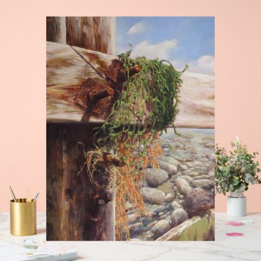 小石と風化した木材で沿岸のシーン。 アクリルサイン (ウェディング)