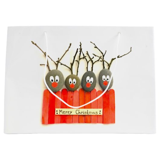 小石の芸術のトナカイのクリスマスのバッグ ラージペーパーバッグ (正面)