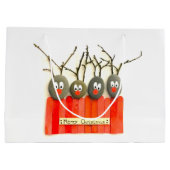 小石の芸術のトナカイのクリスマスのバッグ ラージペーパーバッグ (裏面)