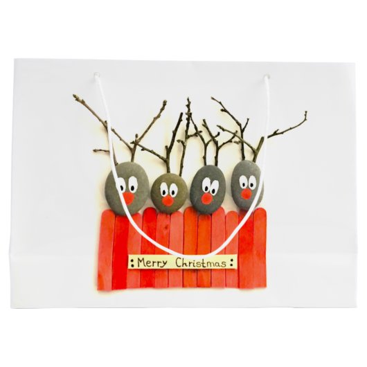 小石の芸術のトナカイのクリスマスのバッグ ラージペーパーバッグ (裏面)