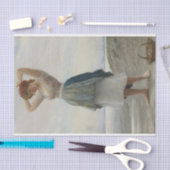 小石や貝殻を集める女の子がビーチ 薄葉紙 (クラフト)