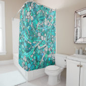 小石モザイクアート – アクアマリンとパール シャワーカーテン (インサイチュ)
