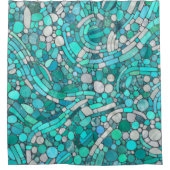 小石モザイクアート – アクアマリンとパール シャワーカーテン (正面)