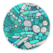 小石モザイクアート – アクアマリンとパール セラミックノブ (正面)