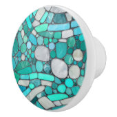 小石モザイクアート – アクアマリンとパール セラミックノブ (右)