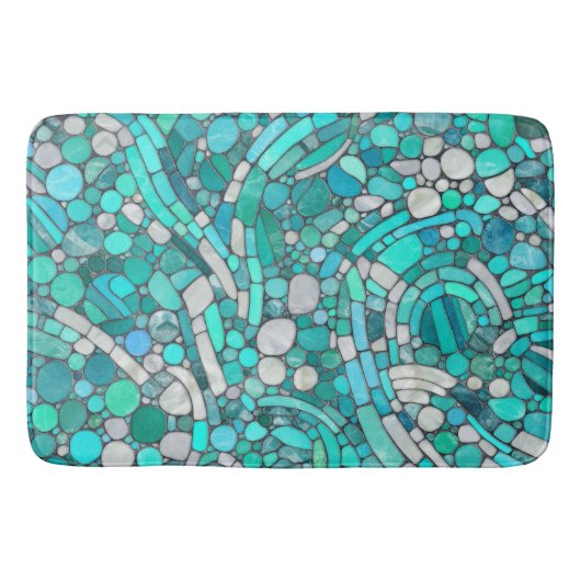 小石モザイクアート – アクアマリンとパール バスマット (正面)