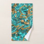 小石モザイクアート – エメラルドと金ゴールド バスタオルセット (ハンドタオル)