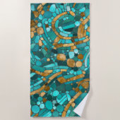 小石モザイクアート – エメラルドと金ゴールド ビーチタオル (正面)