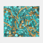 小石モザイクアート – エメラルドと金ゴールド フリースブランケット (正面(横))