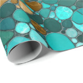 小石モザイクアート – エメラルドと金ゴールド ラッピングペーパー (ロールコーナー)