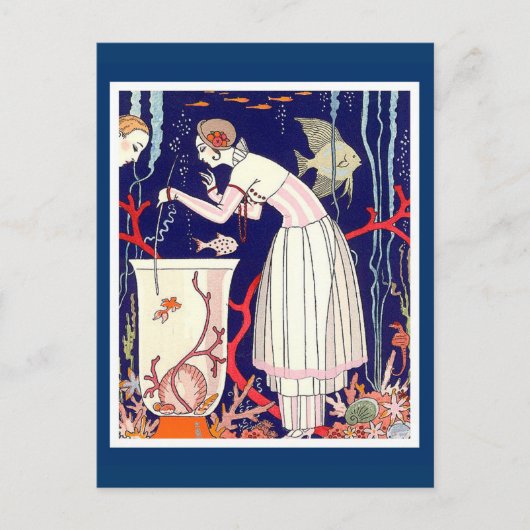 小素晴らし魚，アールデコ美しいファッション ポストカード (正面)